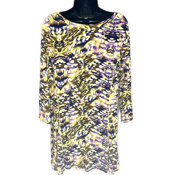 Avenue Patterned 3/4 Sleeve Top Multi Color Yellow Size 20 - Picture 5 of 11